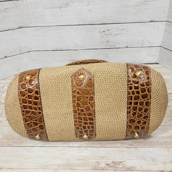 Eric Javits woven straw  and croc embossed handbag - Picture 7 of 15